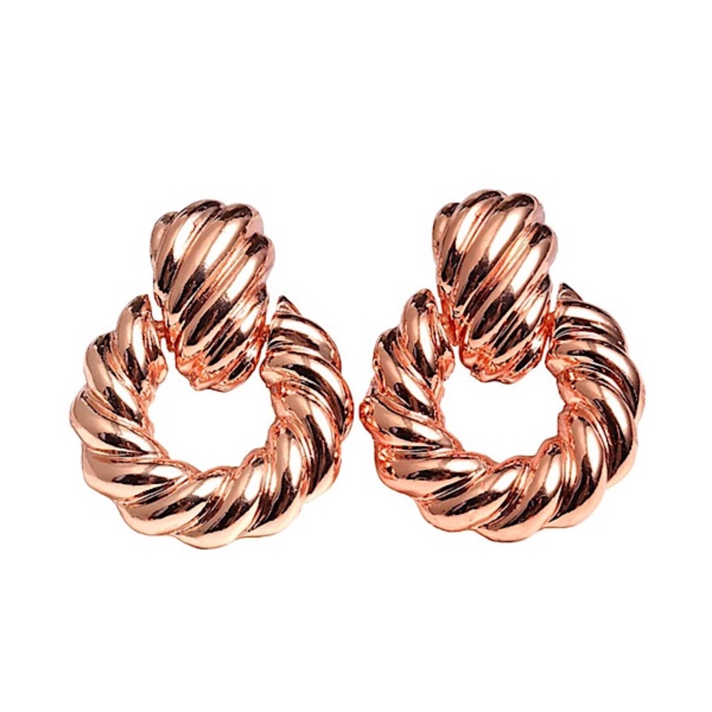 Women Pendant Drop Earrings Rose Gold Tone Metal Statement Hanging Dangle NWOT